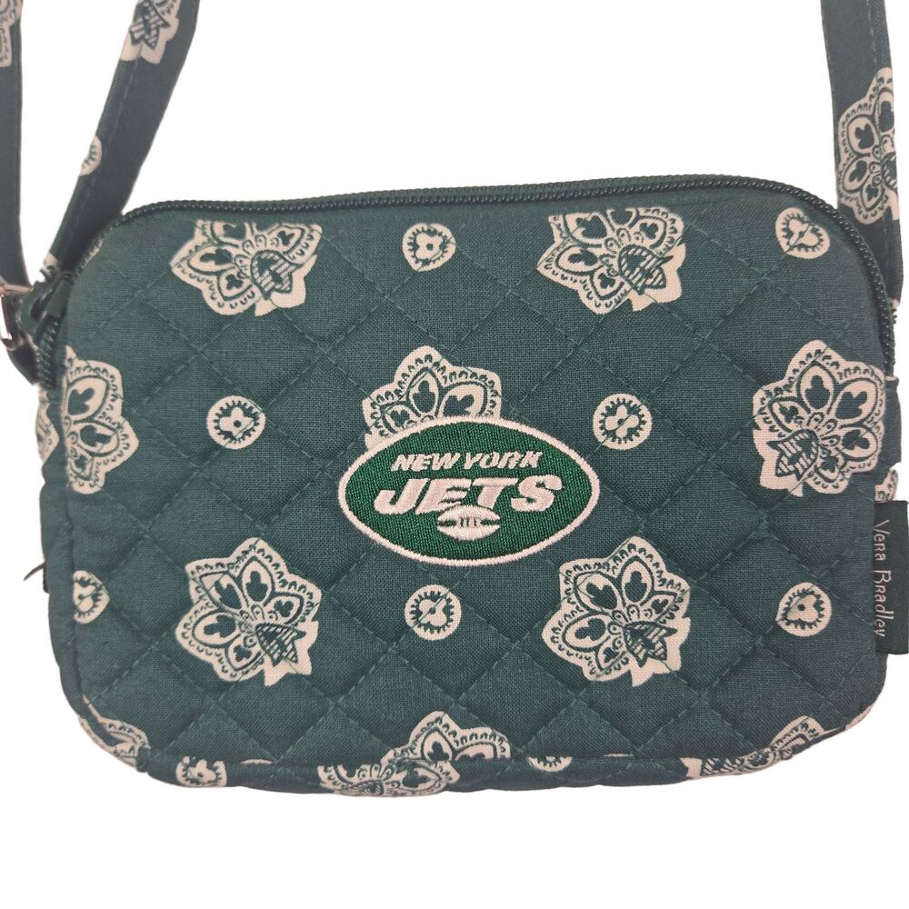 Vera Bradley RFID Small Stadium Crossbody Gotham Green NFL Jets Cotton Bag NEW